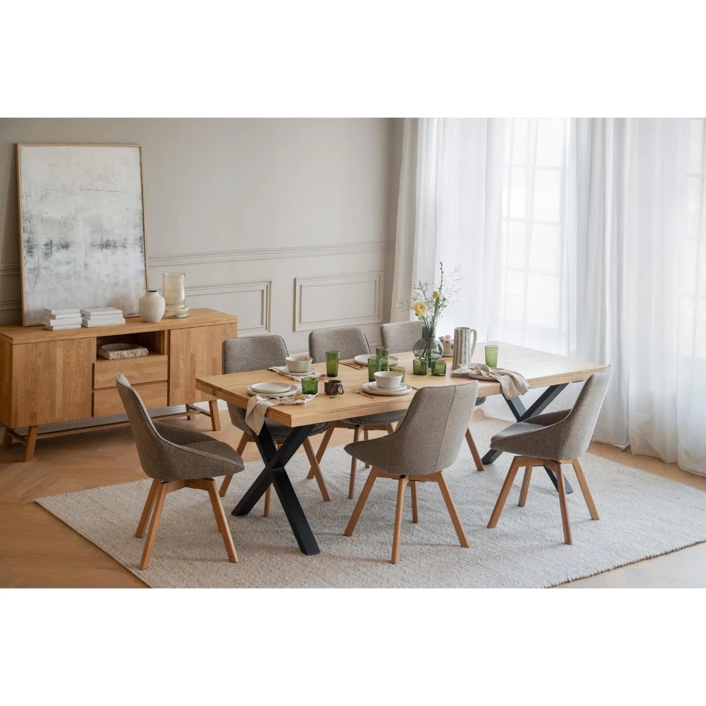 Alison tuoli lakattu tammijalka / tumma beige kangas - Image 8